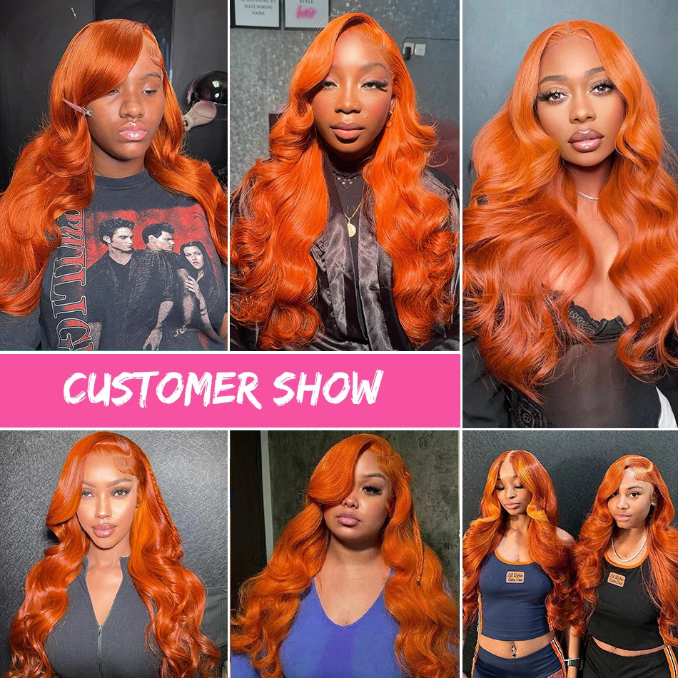 Perruque Body Wave Orange Ginger 30/32 Pouces – Lace Front HD 13x6
