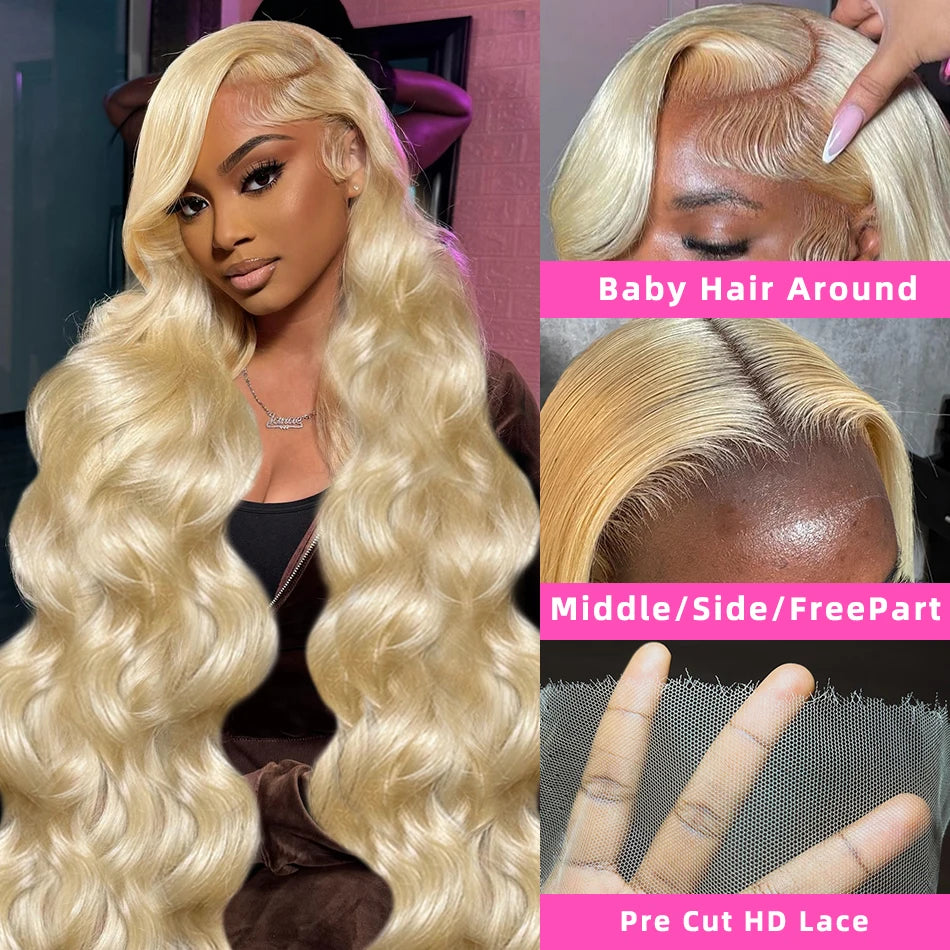 Perruque Brésilienne 30–32’’ Blond 613 Body Wave – HD Lace 250 %