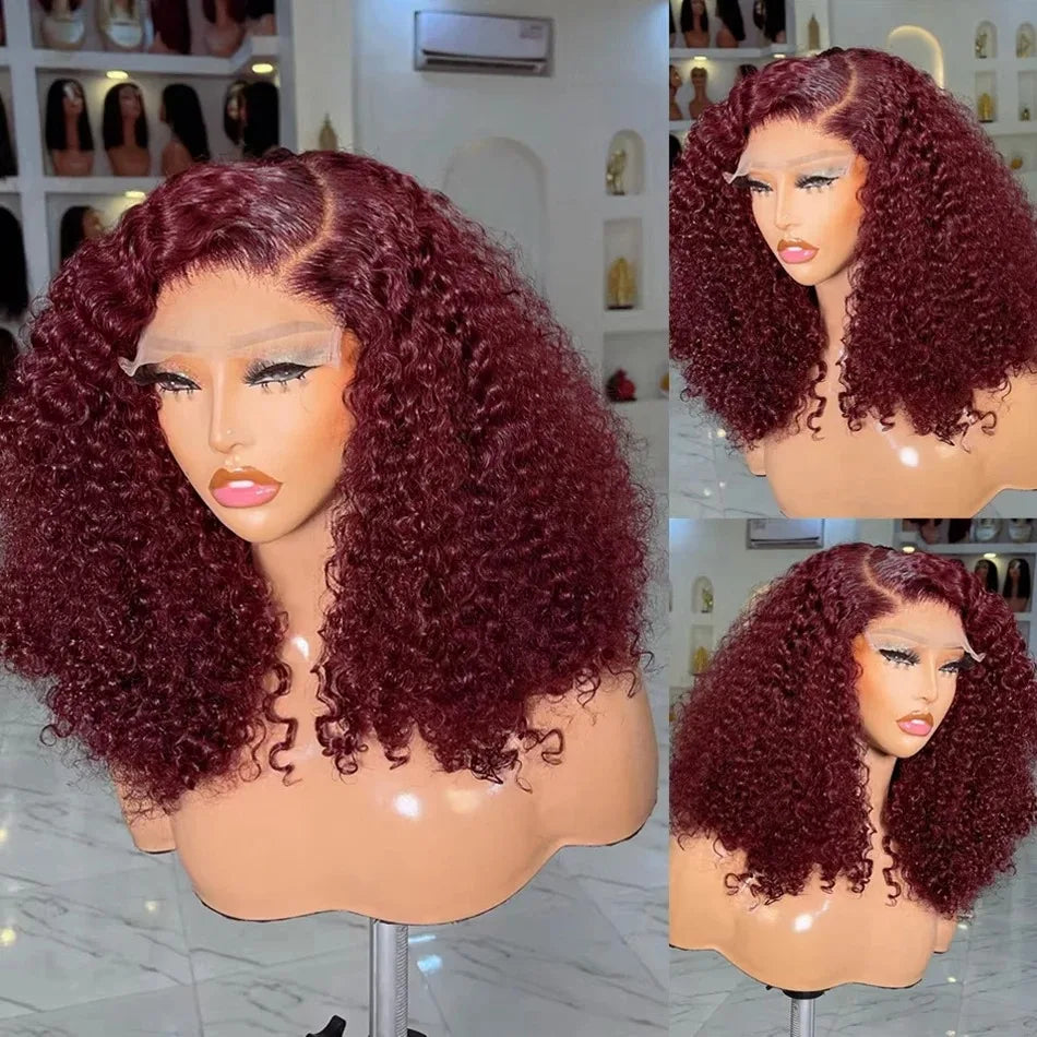 Perruque Bob Bouclée 99J Bourgogne – Lace Front 13x4/13x6