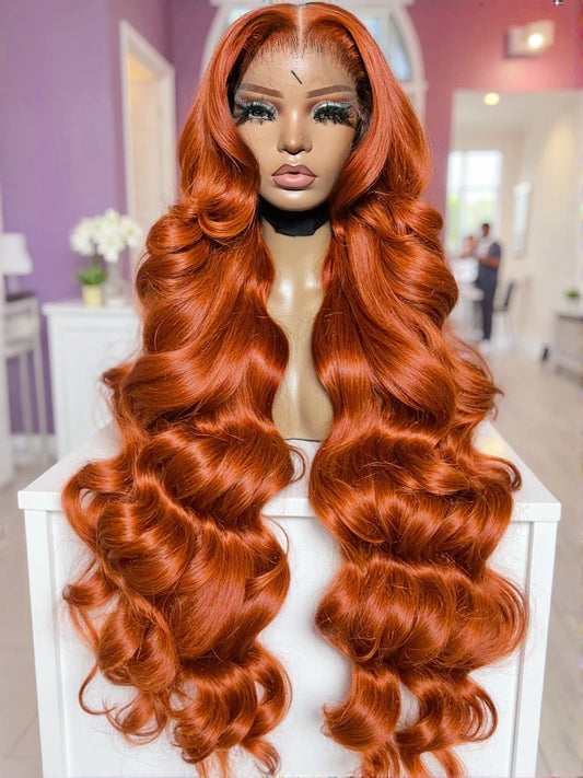 Perruque Body Wave Orange Ginger 30/32 Pouces – Lace Front HD 13x6