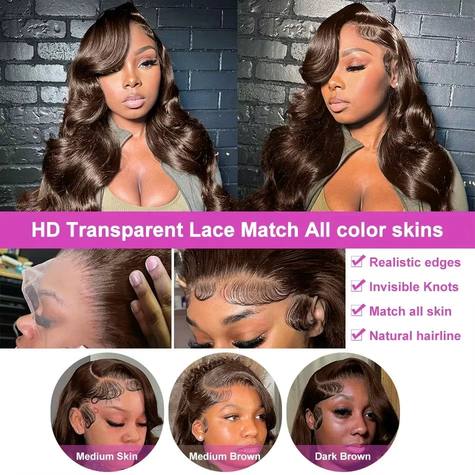 Perruque Brésilienne Chocolat – Body Wave / Water Wave HD Lace 13x4/13x6