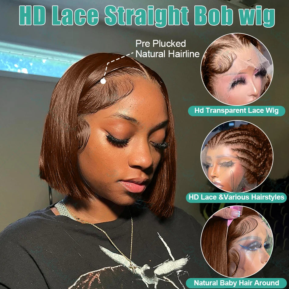 Perruque Bob Chocolat HD – 100 % Cheveux Humains