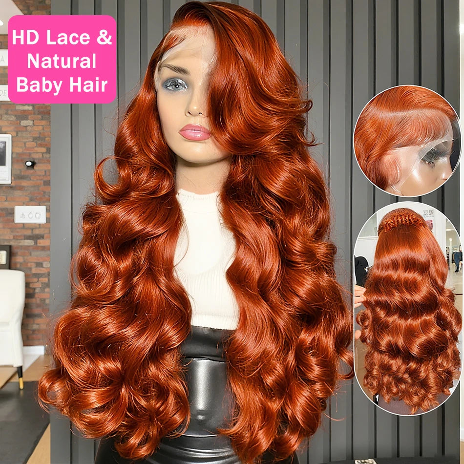 Perruque Body Wave Orange Ginger 30/32 Pouces – Lace Front HD 13x6