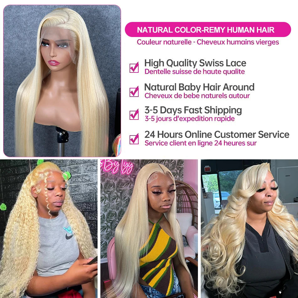 Perruque Lisse Blonde Miel 613 HD – 40 Pouces, Lace Front 13x4/13x6