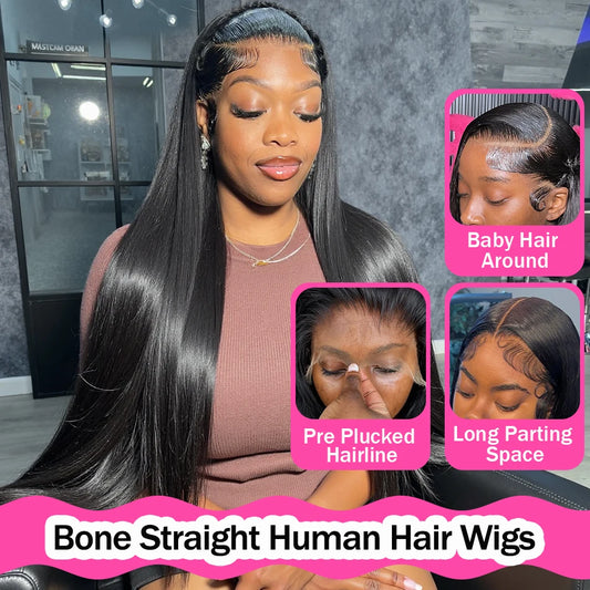 Perruque Lisse HD 30/40 Pouces – Lace Front 13x6 Cheveux Humains