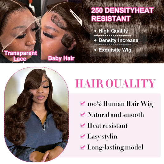 Perruque Brésilienne Chocolat – Body Wave / Water Wave HD Lace 13x4/13x6
