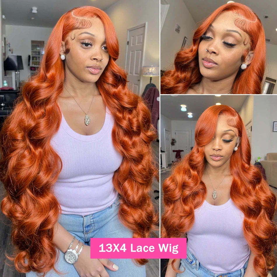 Perruque Body Wave Orange Ginger 30/32 Pouces – Lace Front HD 13x6
