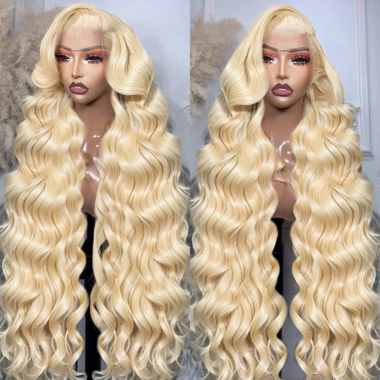 Perruque Brésilienne 30–32’’ Blond 613 Body Wave – HD Lace 250 %