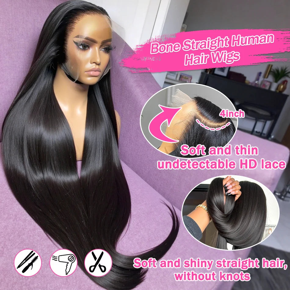 Perruque Lisse HD 30/40 Pouces – Lace Front 13x6 Cheveux Humains