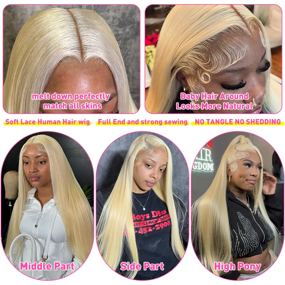 Perruque Lisse Blonde Miel 613 HD – 40 Pouces, Lace Front 13x4/13x6