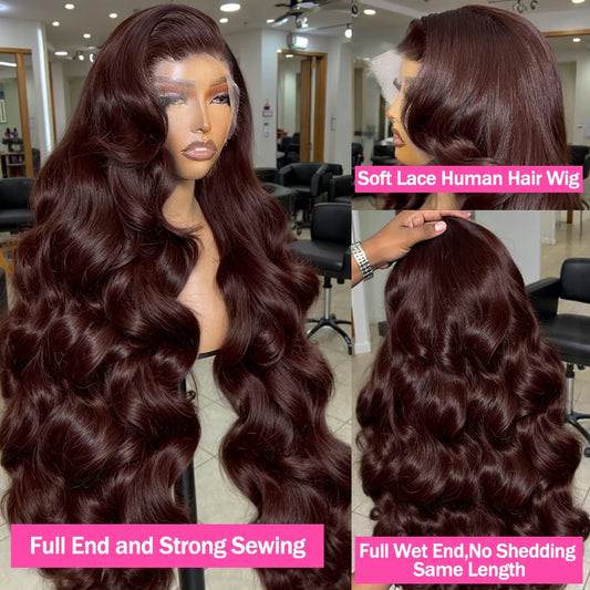 Perruque Body Wave Marron Chocolat – 36/38/40 Pouces, Lace Front HD 13x6