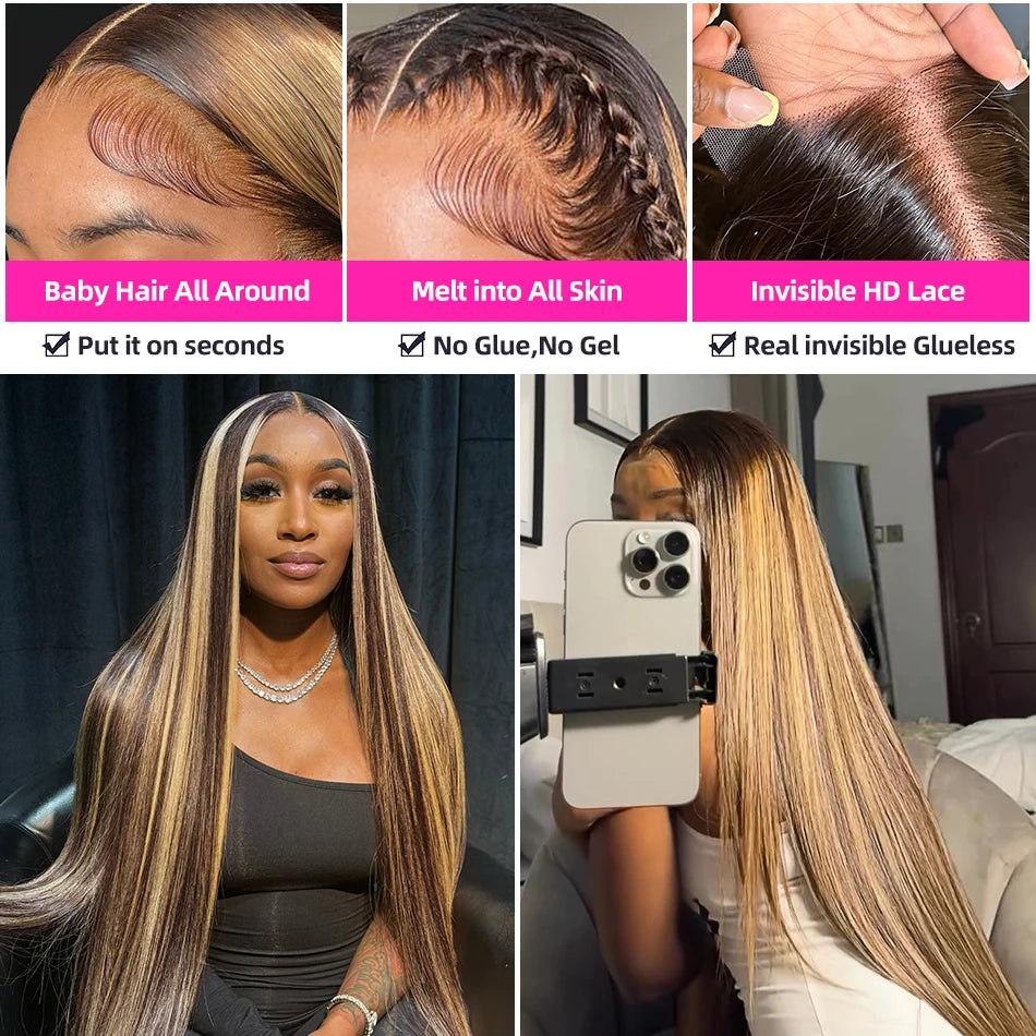 Perruque Brésilienne Ombre Blond Miel – HD 30/32