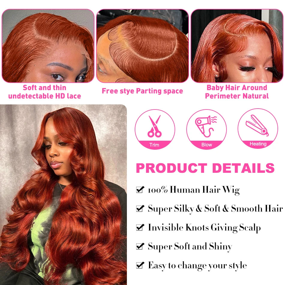 Perruque Brésilienne Ginger – Body Wave 30–32’’, 200 % HD Lace 13x6