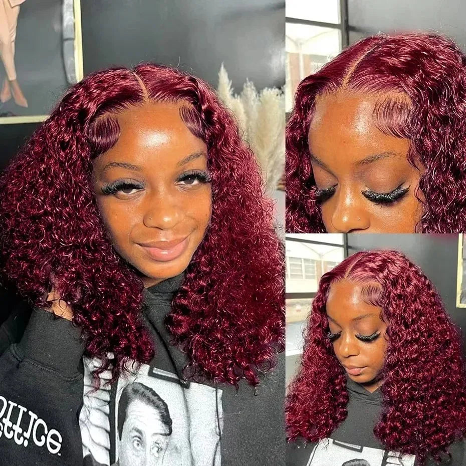 Perruque Bob Bouclée 99J Bourgogne – Lace Front 13x4/13x6